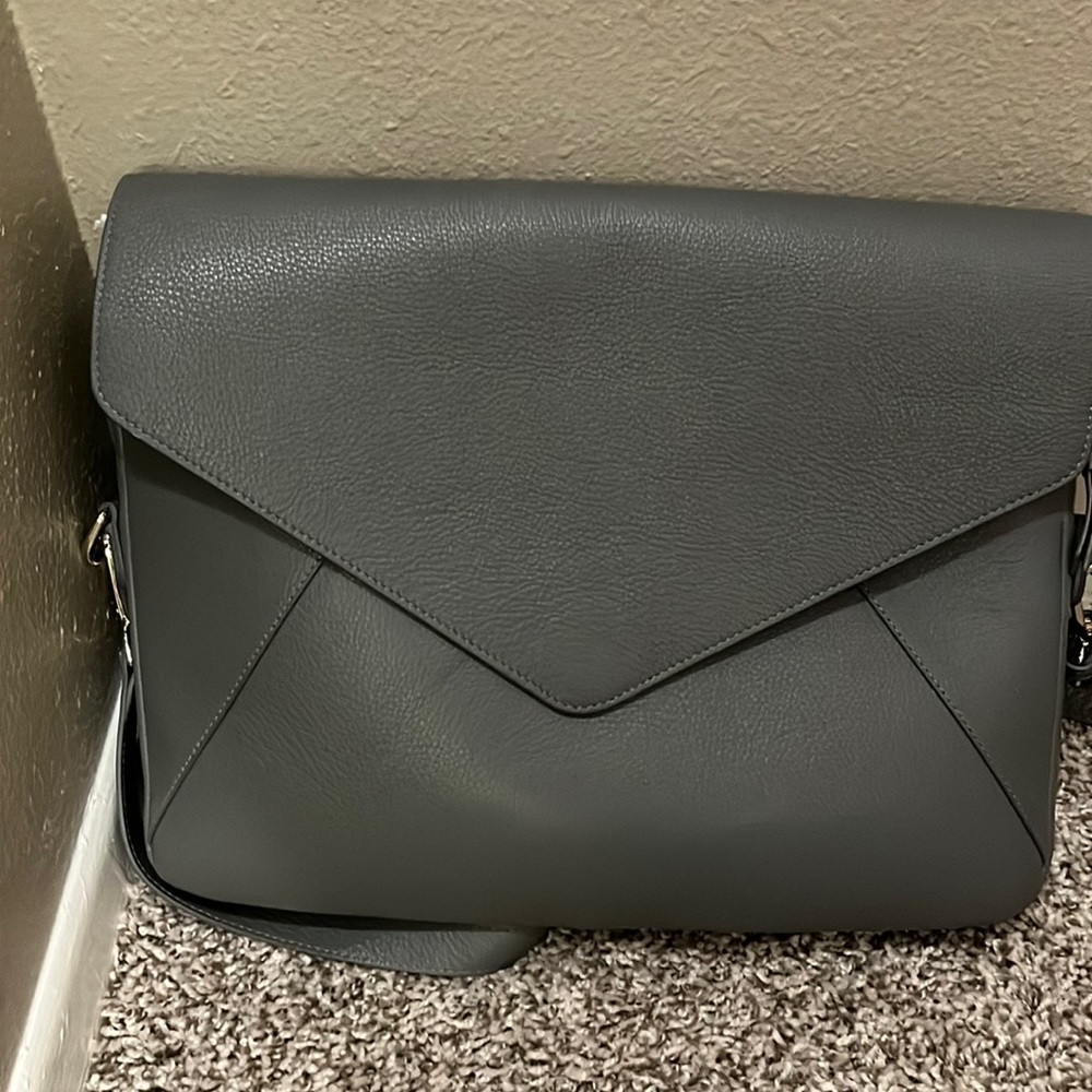 Mark and Graham Zoe Grey Leather Laptop Bag